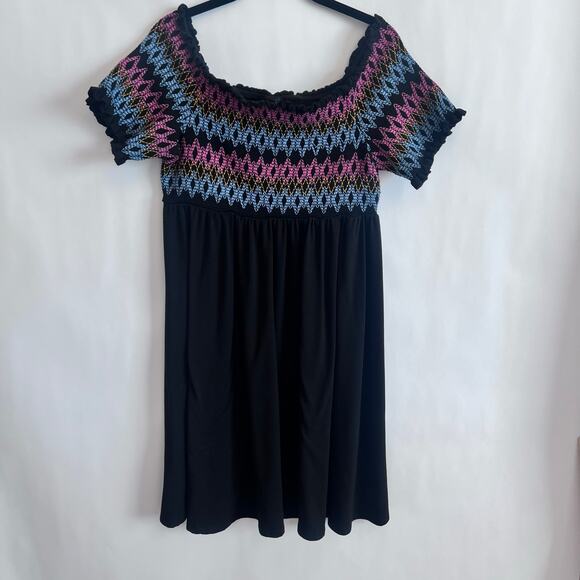 TORRID BLACK EMBROIDERED JESERY OFF SHOULDER SKATER DRESS BLACK SIZE 2 - Picture 2 of 12